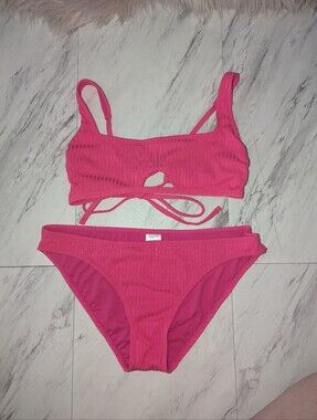 Xhilaration Vibrant Pink Ribbed Bikini Bottom